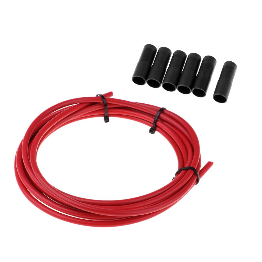 Bicycle Brake Cable Line Housing Tube Pipe Wire Cover with 6 End Cap Red