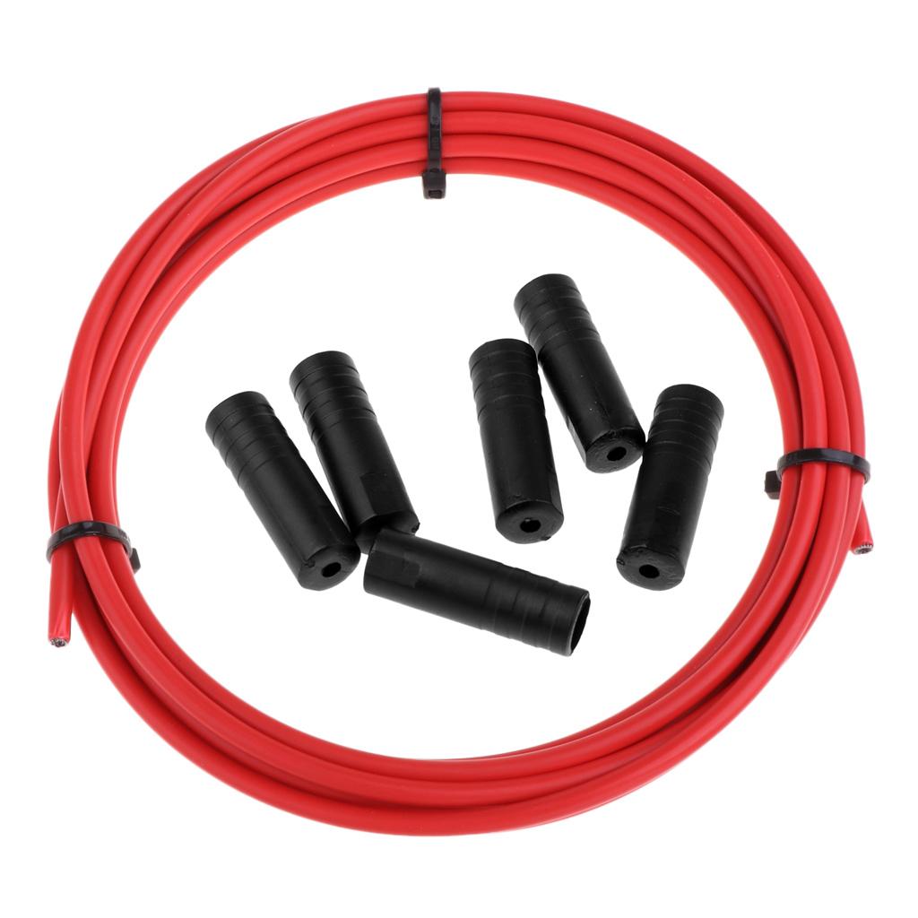 Bike Shifter Derailleur Cable Line Housing Tube Pipe & 6pcs End Cap Tube Tip Red