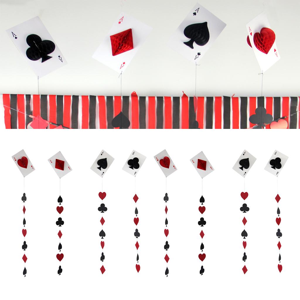 8x Casino Party Paper Poker Card Honeycomb Ball Garlands Hanging Decorations