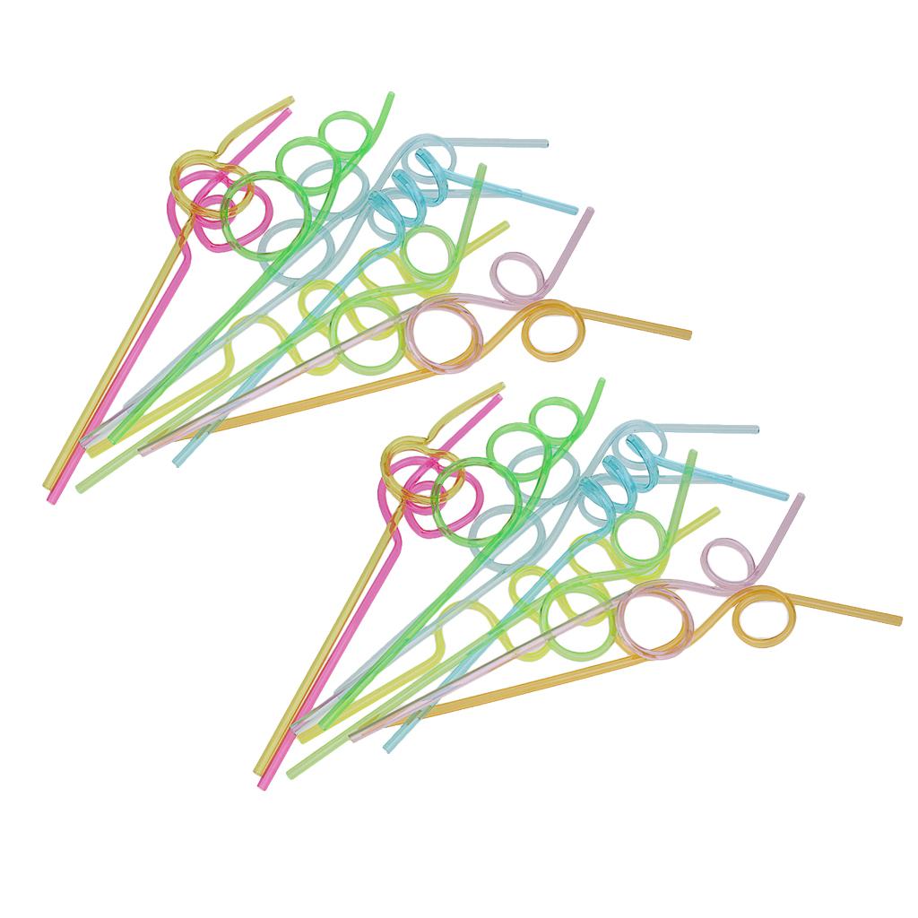 40 Pieces Crazy Curly Drinking Straws Wiggle Twist Kids Party Bag Fillers
