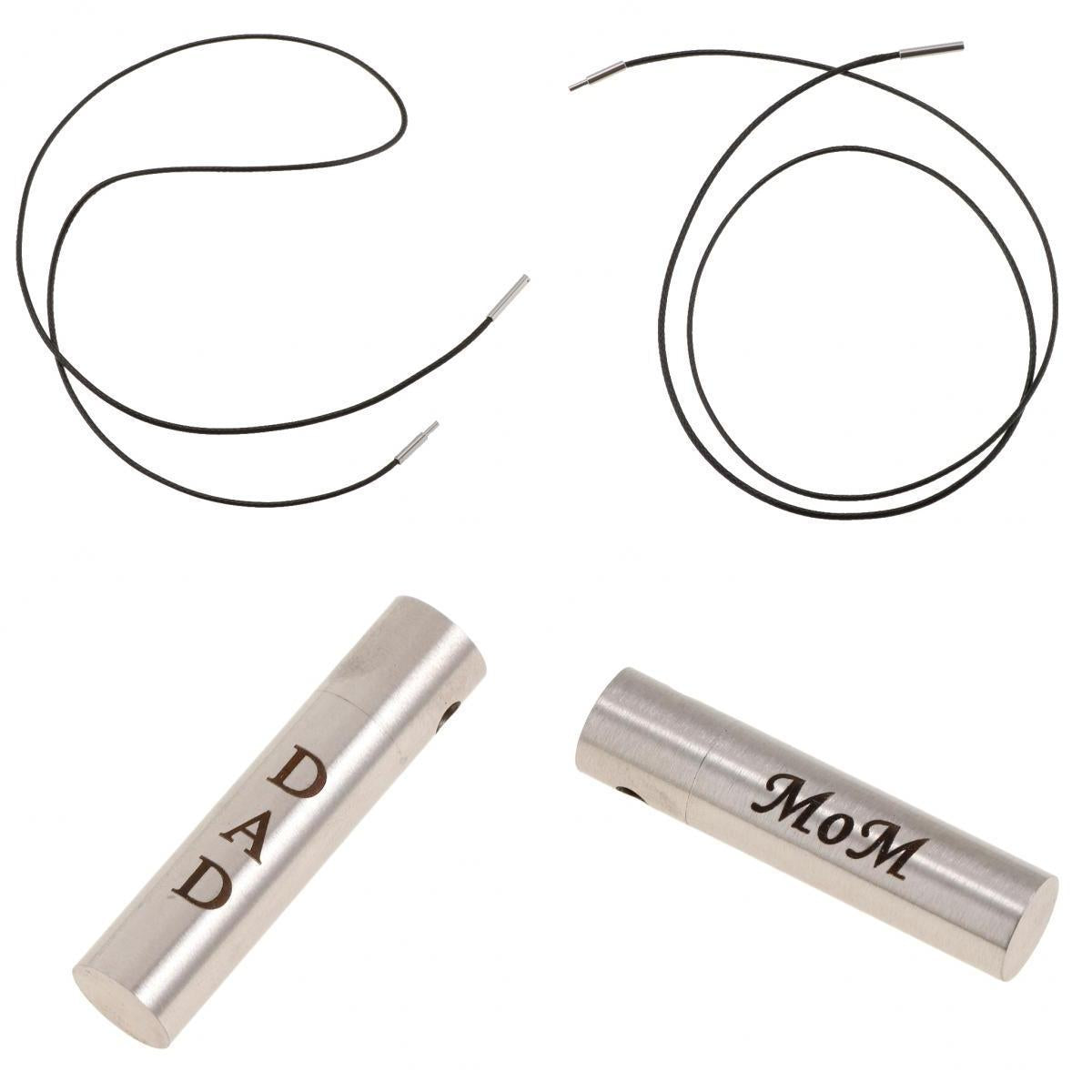 4 Pieces Cylinder Stainless Steel Urn Cremation Family Keepsake Pendant Cord
