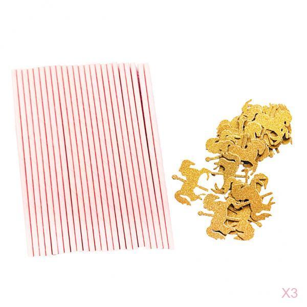 75x Pink Paper Straws with Gold Glitter Unicorn for Kid Birthday Party Decor