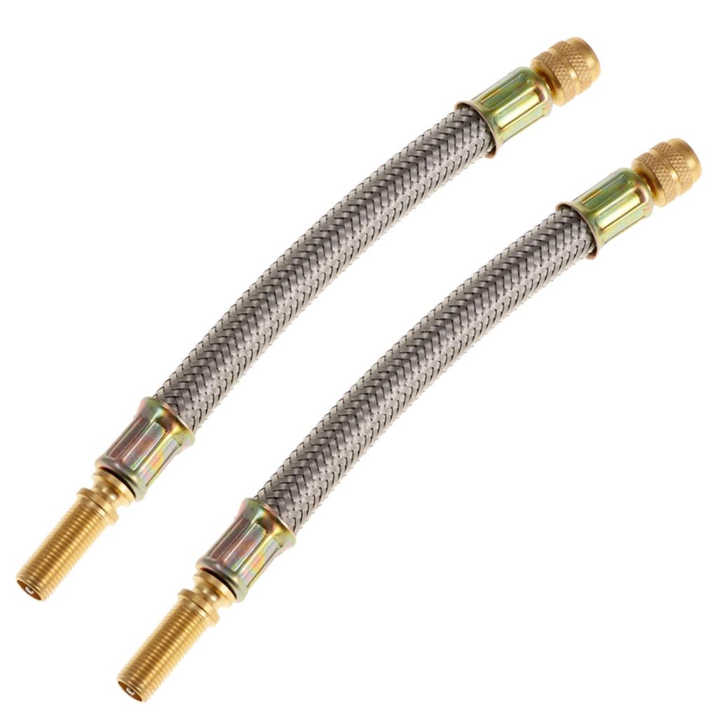 2X Flexible Braided Stainless Steel Tyre Valve Stem Extension Adapter 150mm