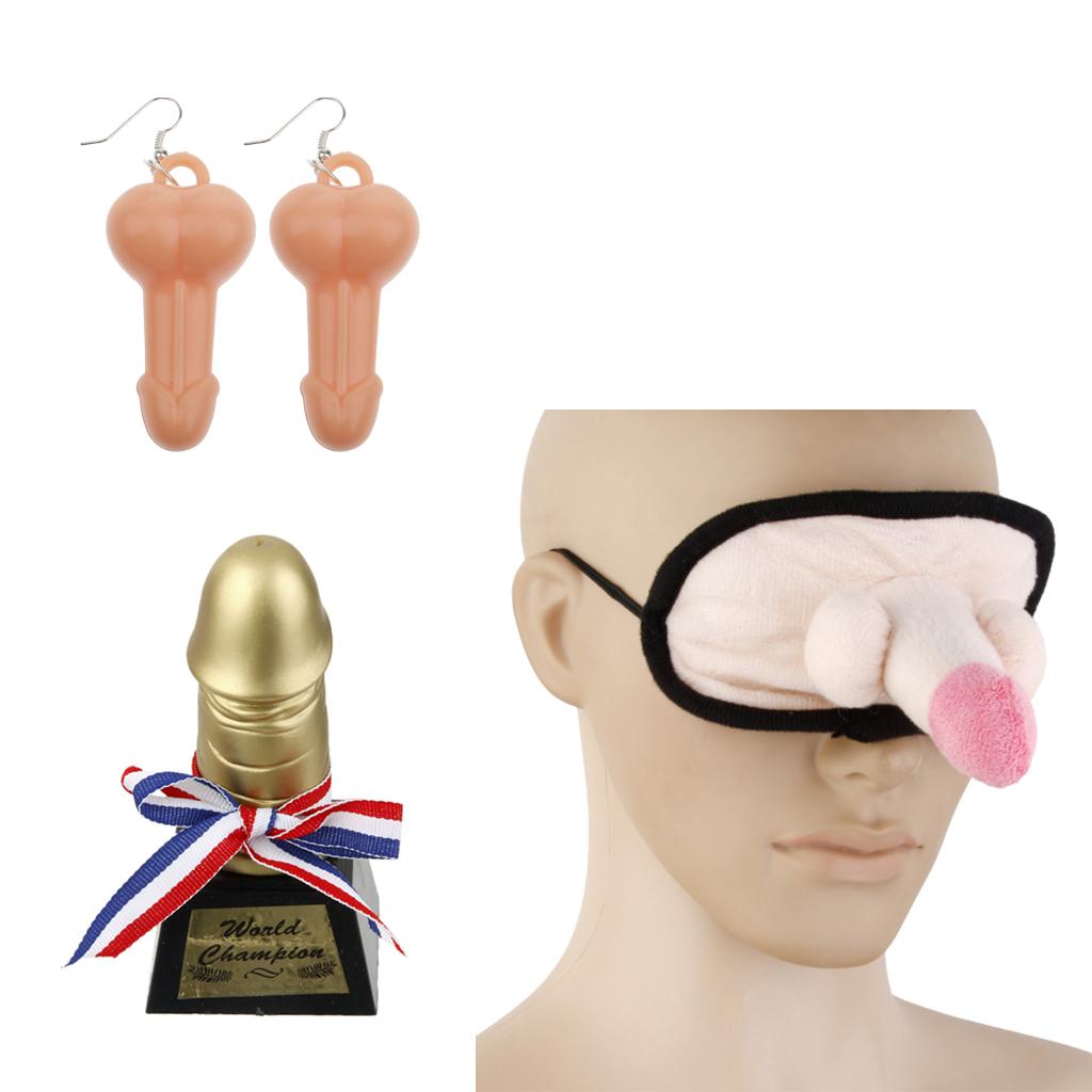 3 Pieces Funny Willy Shape Eye Mask Earrings Trophy Hen Party Accessories