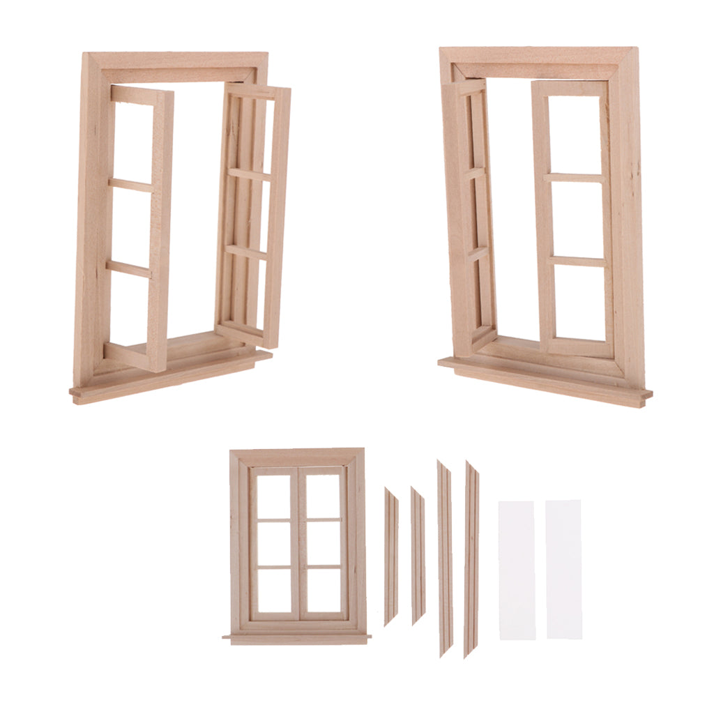 3 Pieces 1/12 Dollhouse Miniature Unpainted Wood 6 Pane Double Window Frame