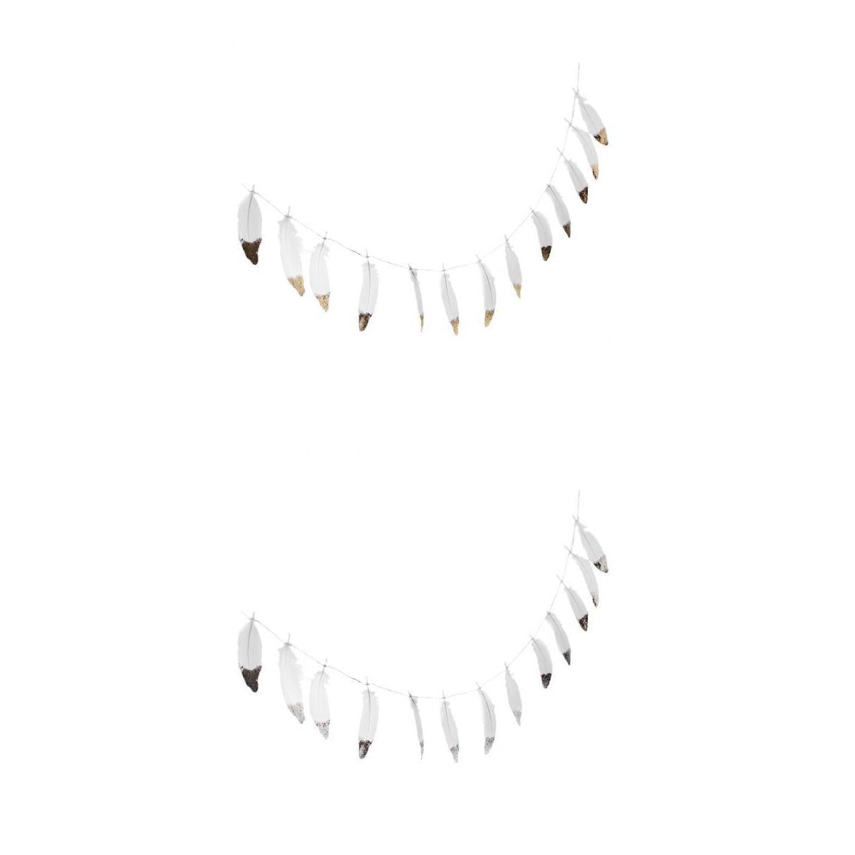 2 Pieces Boho Gold Silver Dipped White Feather Tassel Garland Wall Decor