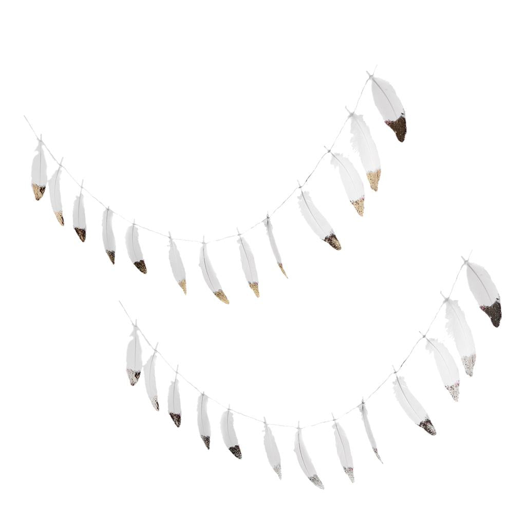 2 Pieces Boho Gold Silver Dipped White Feather Tassel Garland Wall Decor