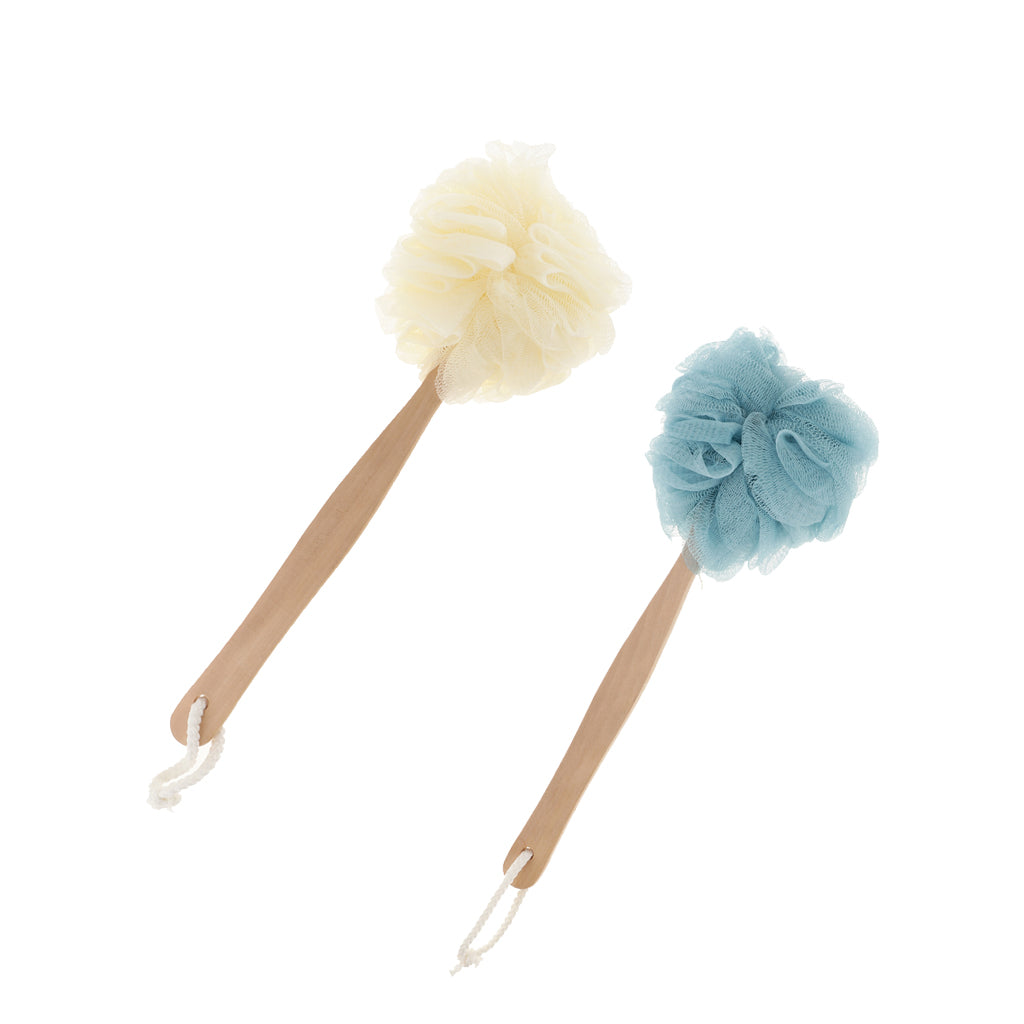 2 Pcs Long Handle Shower Puff Pouf Sponge Exfoliating Mesh Brush Scrubber
