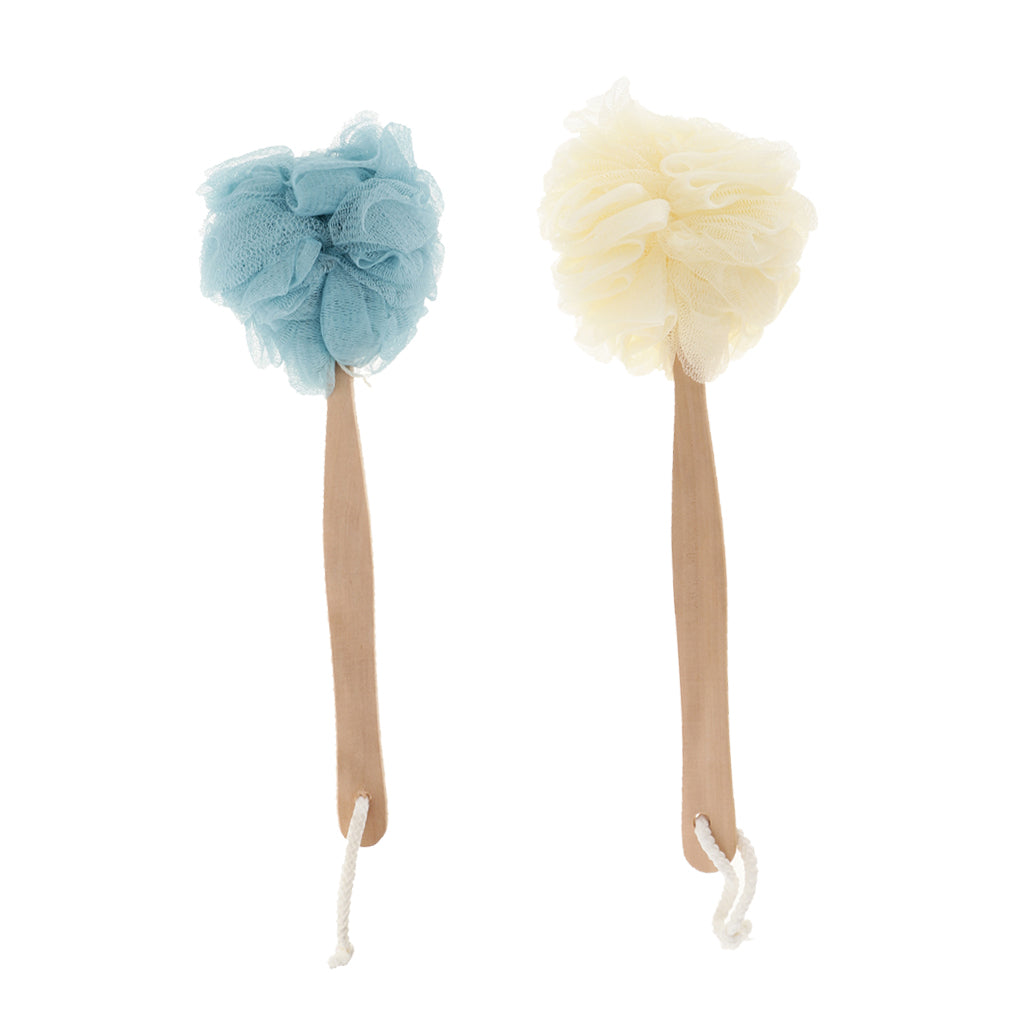 2 Pcs Long Handle Shower Puff Pouf Sponge Exfoliating Mesh Brush Scrubber