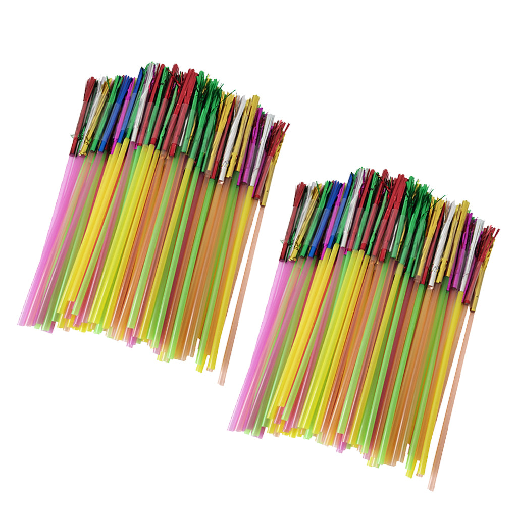 200pcs Metallic Foil Fringe Fireworks Cocktail Party Straws Decor Random