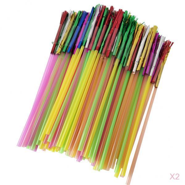 200pcs Metallic Foil Fringe Fireworks Cocktail Party Straws Decor Random