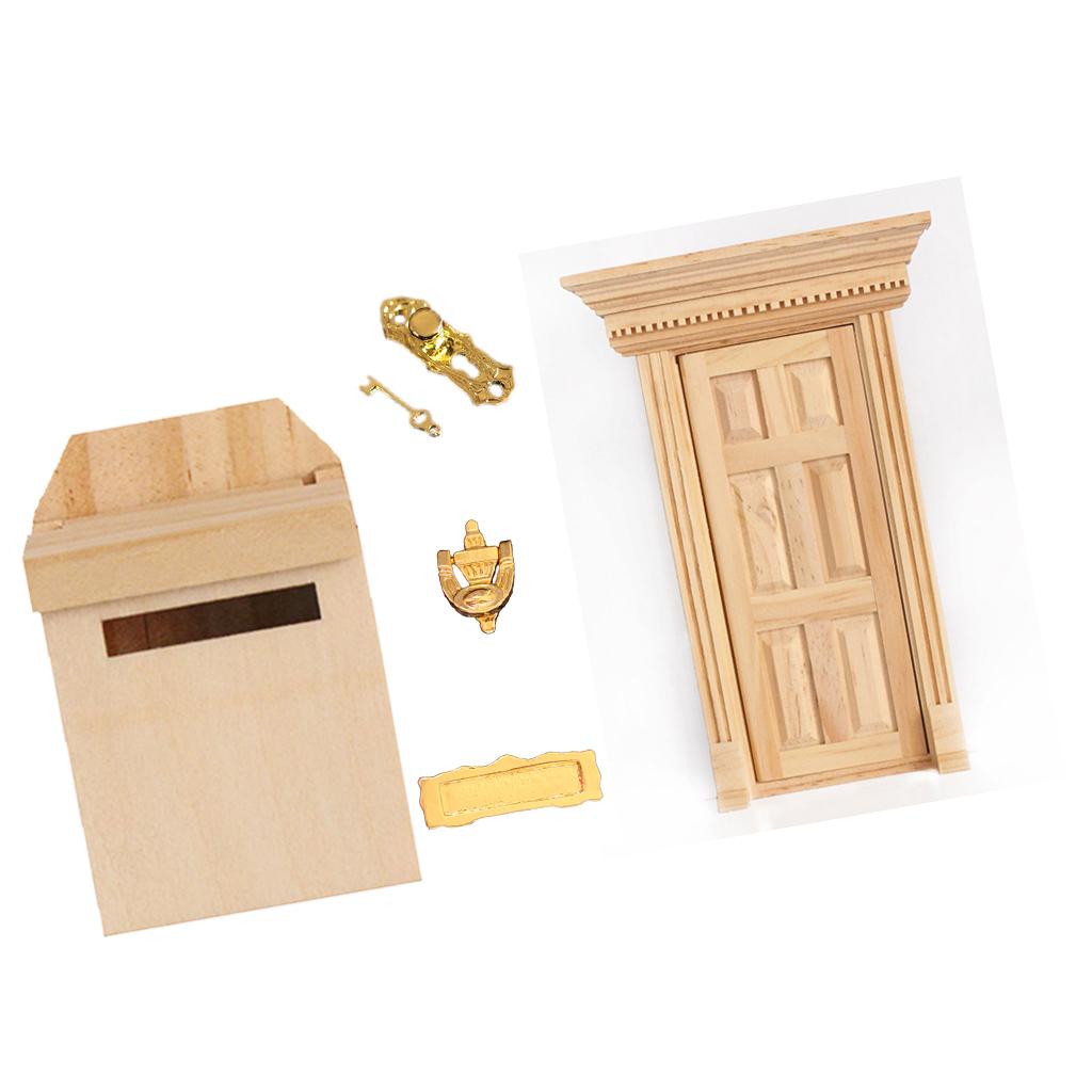 1:12 Dolls House Miniature Natural Wood Color Wooden Door & Mailbox