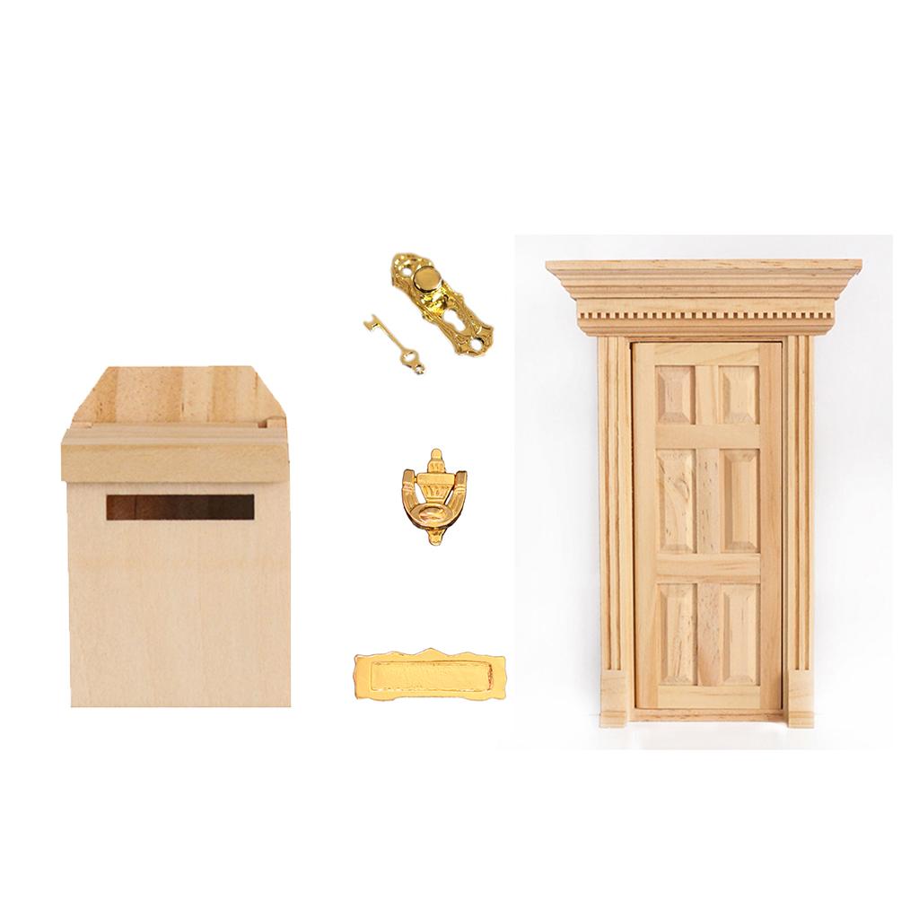 1:12 Dolls House Miniature Natural Wood Color Wooden Door & Mailbox
