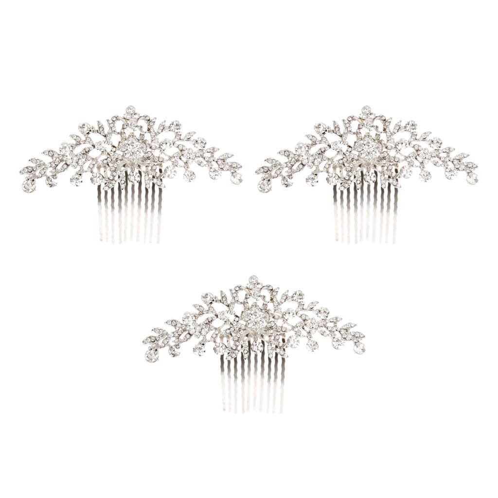 3 Pieces Bridal Wedding Flower Diamante Crystal Rhinestone Women Hair Comb