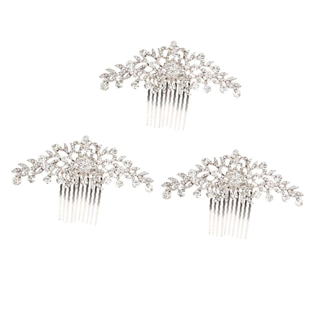 3 Pieces Bridal Wedding Flower Diamante Crystal Rhinestone Women Hair Comb