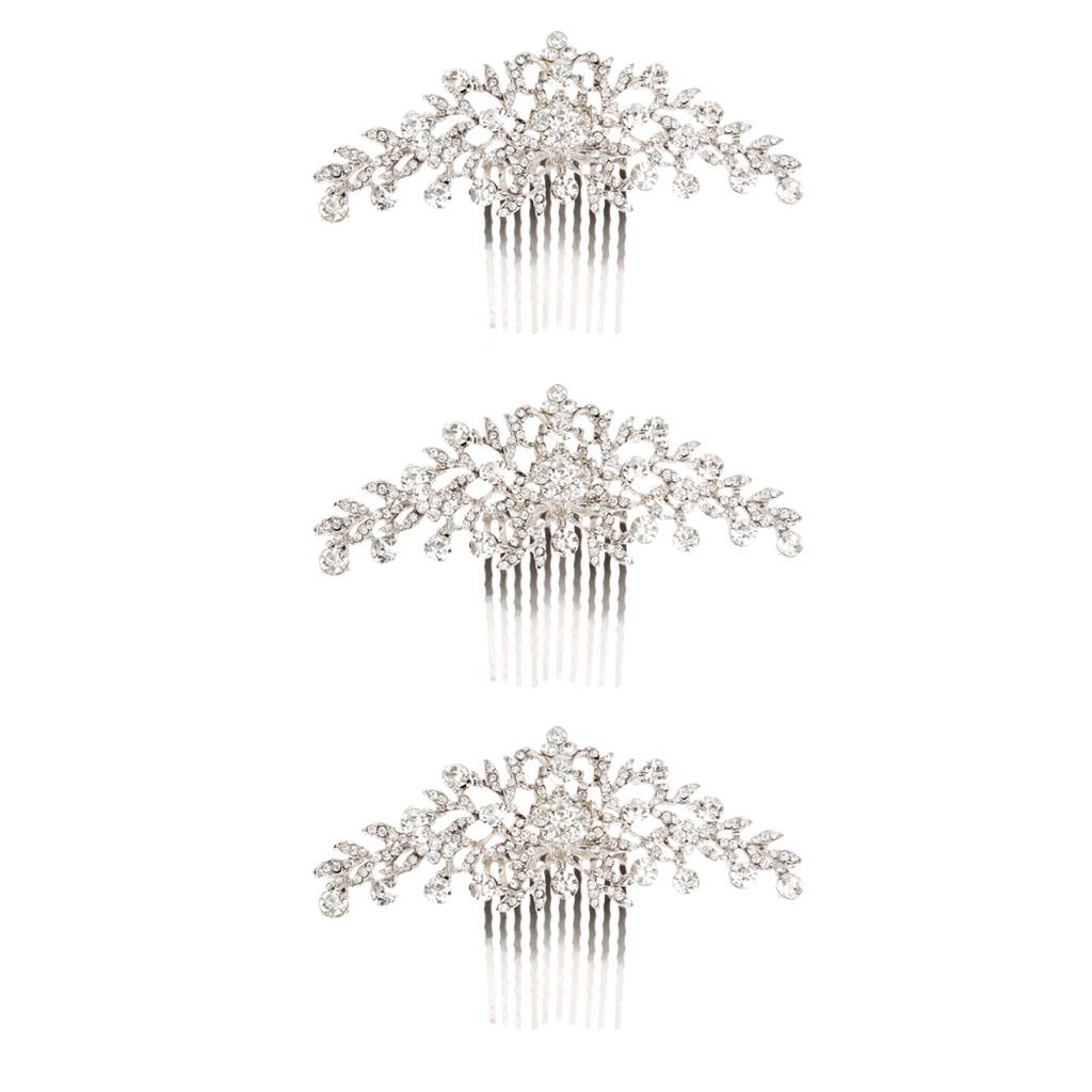 3 Pieces Bridal Wedding Flower Diamante Crystal Rhinestone Women Hair Comb