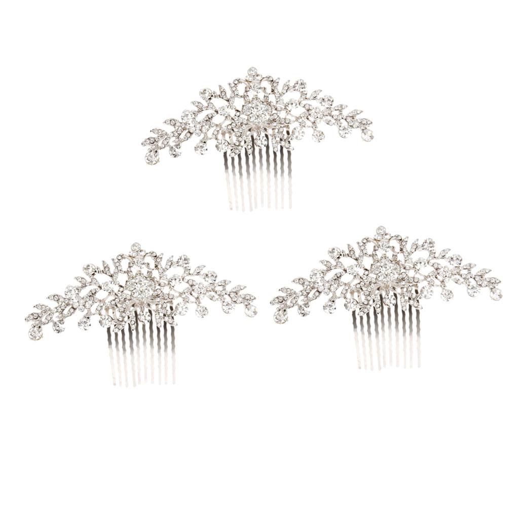 3 Pieces Bridal Wedding Flower Diamante Crystal Rhinestone Women Hair Comb