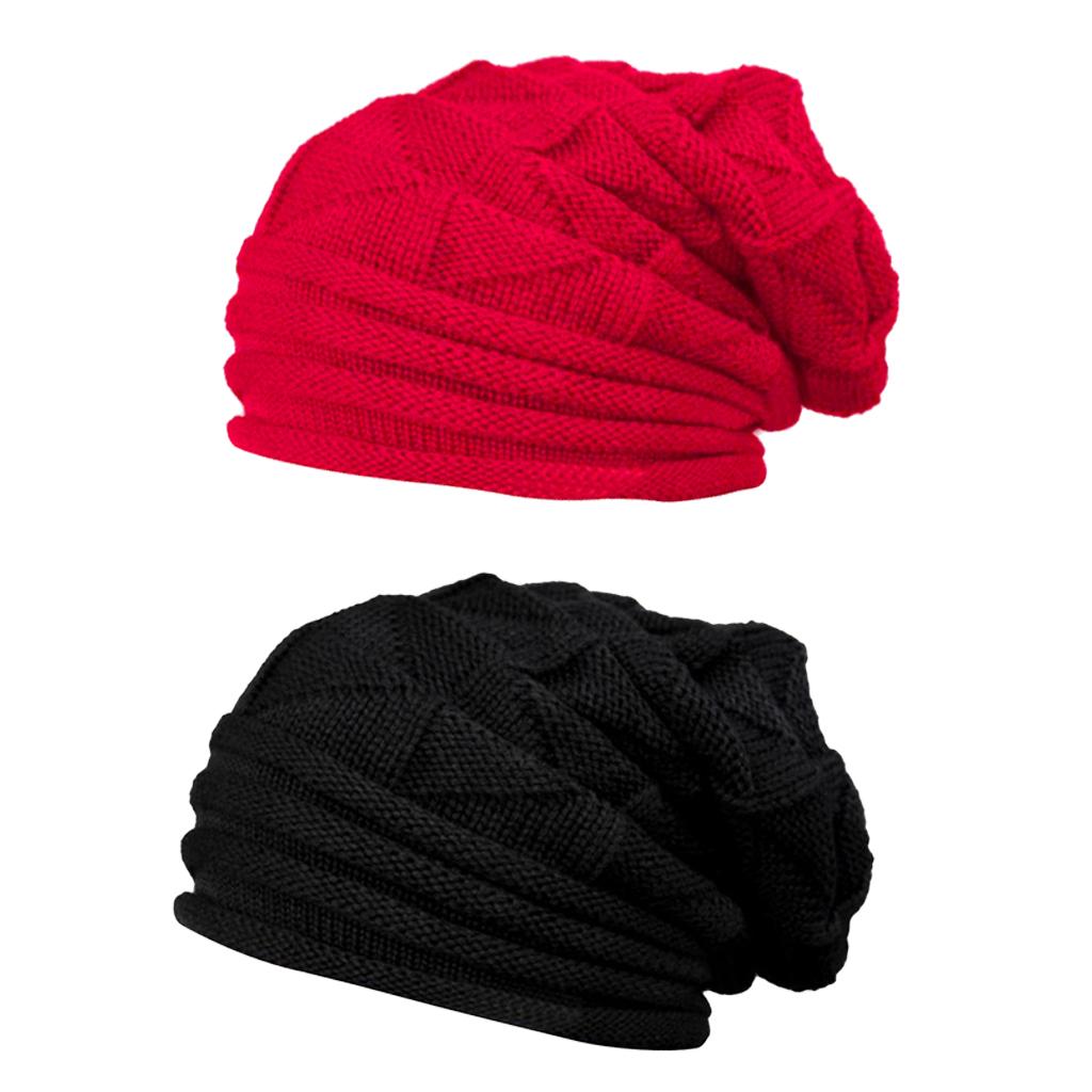 2x Unisex Winter Knitting Wool Warm Beanie Hat Stretch Cuffed Skull Ski Caps
