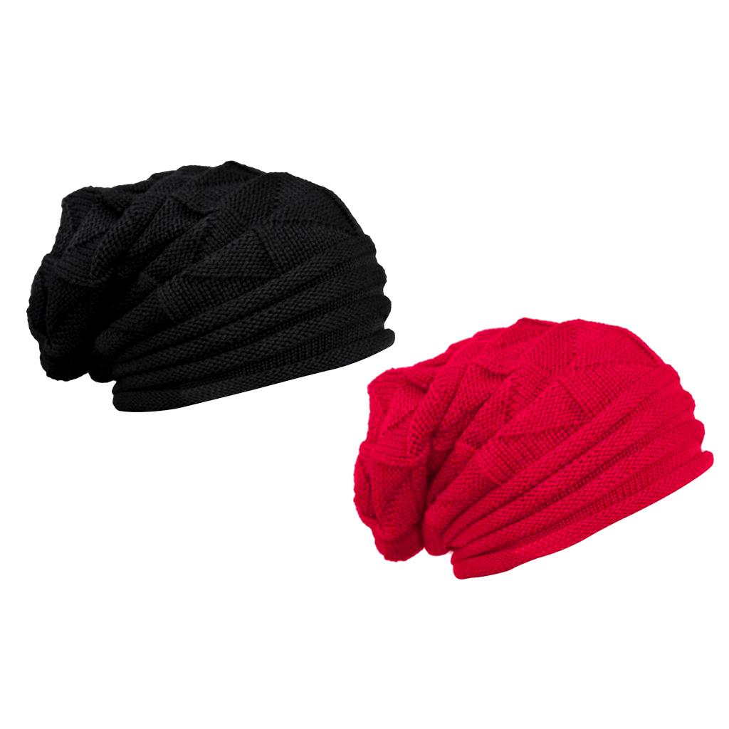 2x Unisex Winter Knitting Wool Warm Beanie Hat Stretch Cuffed Skull Ski Caps