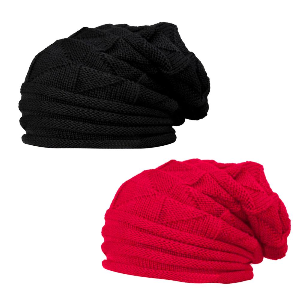 2x Unisex Winter Knitting Wool Warm Beanie Hat Stretch Cuffed Skull Ski Caps