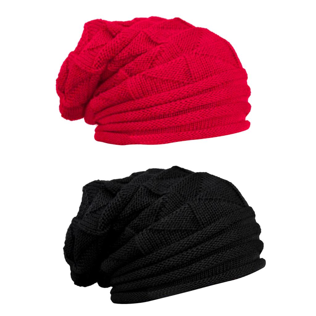 2x Unisex Winter Knitting Wool Warm Beanie Hat Stretch Cuffed Skull Ski Caps