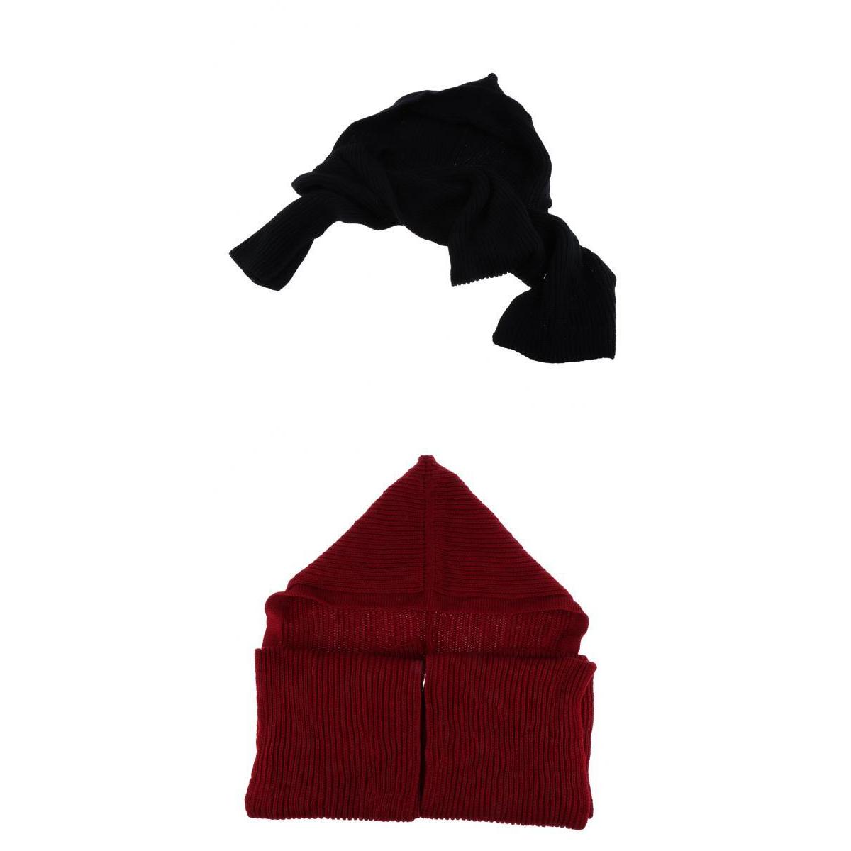 2pcs Parent-child Winter Knit Hooded Scarf Headscarf Neck Warmer Hoodie Hat