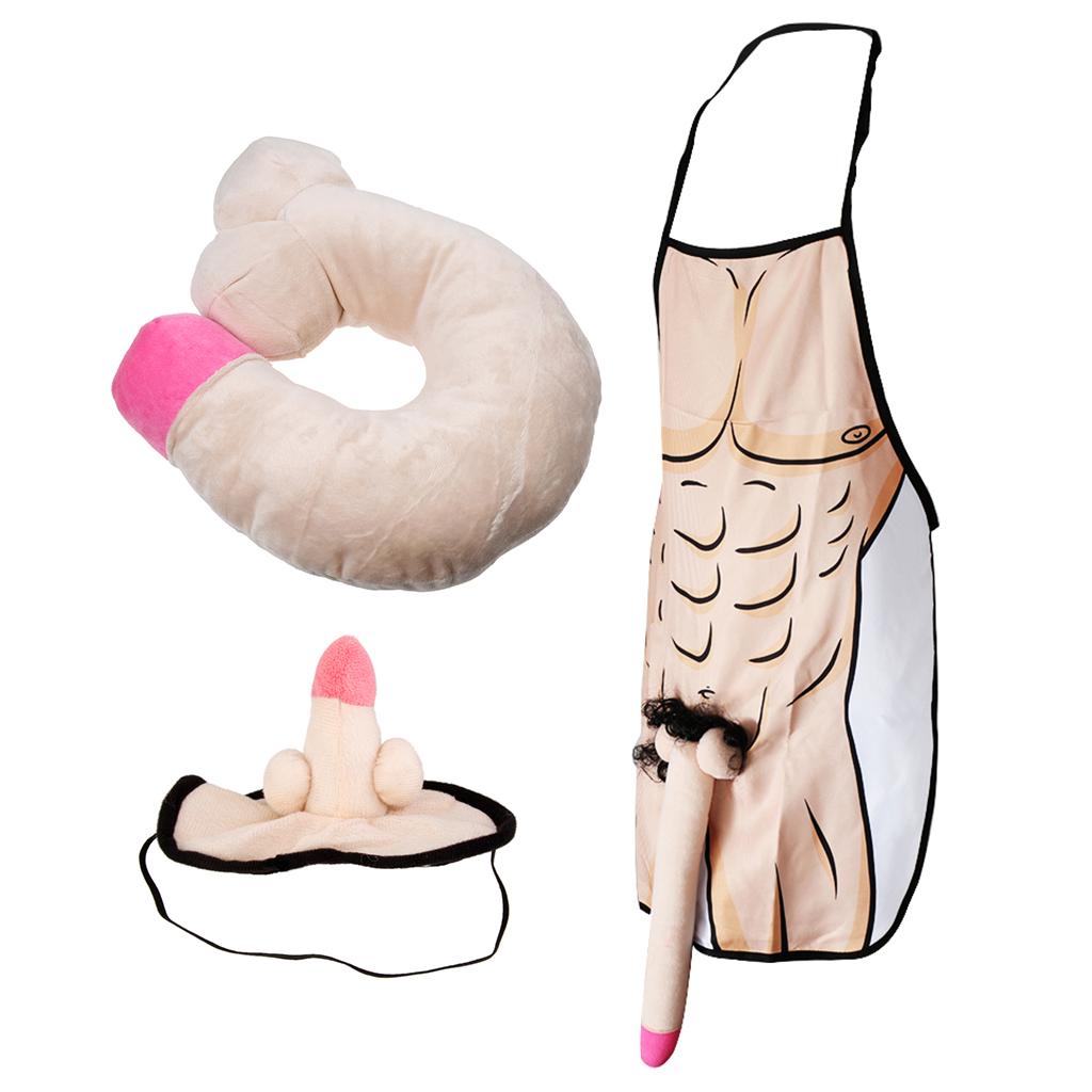 3 Pieces Funny Willy Eye Mask Neck Pillow Apron Hen Night Party Accessory