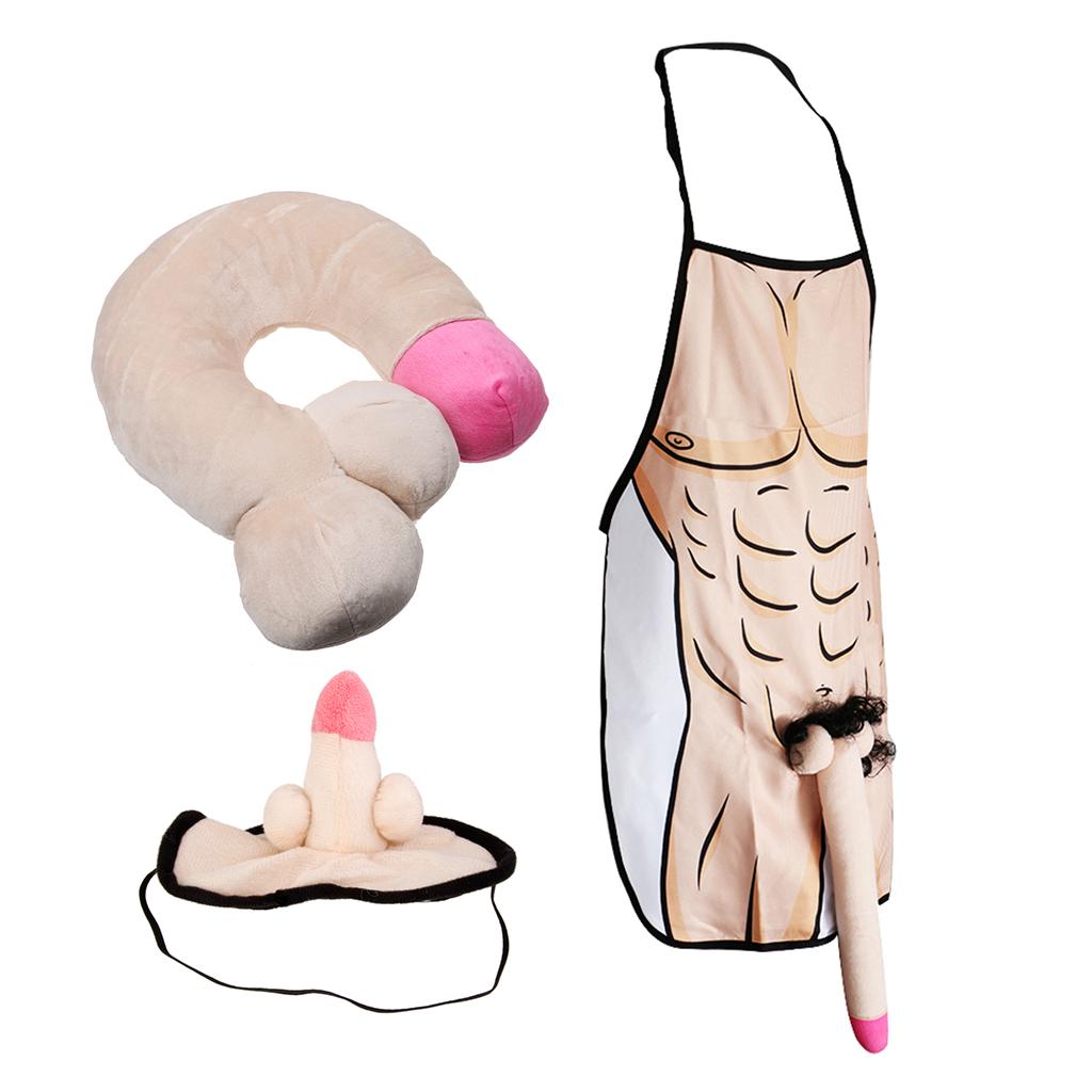 3 Pieces Funny Willy Eye Mask Neck Pillow Apron Hen Night Party Accessory