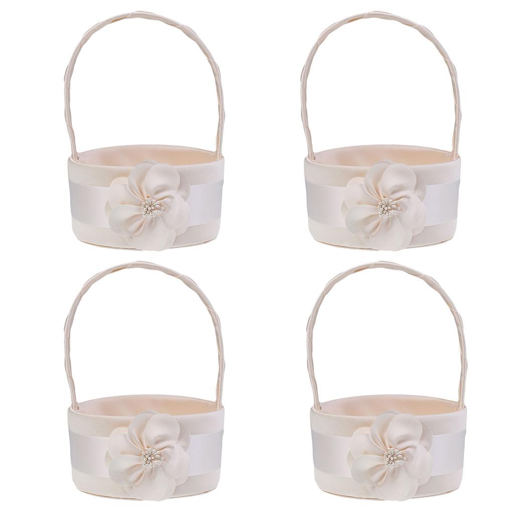 4 Pieces Champagne Satin Floral Bud Flower Girl Basket Wedding Ceremony