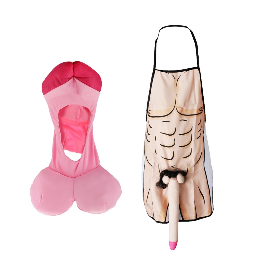 2 Pieces Willy Design Men Apron Cap Chef Hat Hen Night Party Accessories