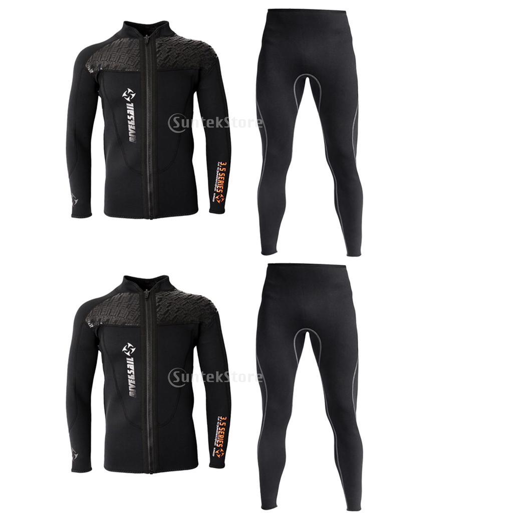 2 Set 3mm Neoprene Wetsuits Long Sleeve Front Zip Jacket Diving Suit Pants L