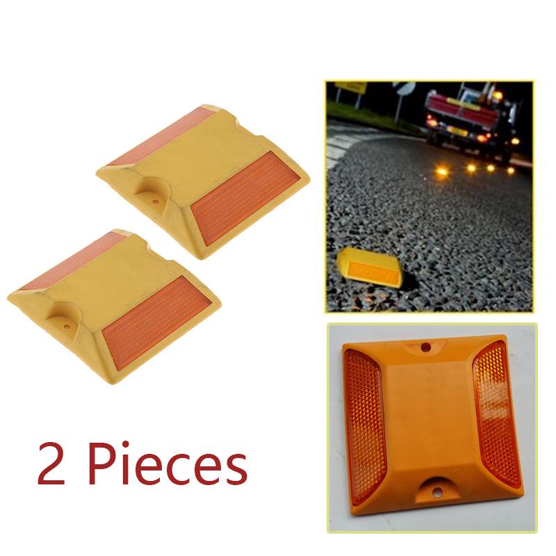 2Pcs Commercial Reflective Road Pavement Marker Reflective Road Sign, Yellow