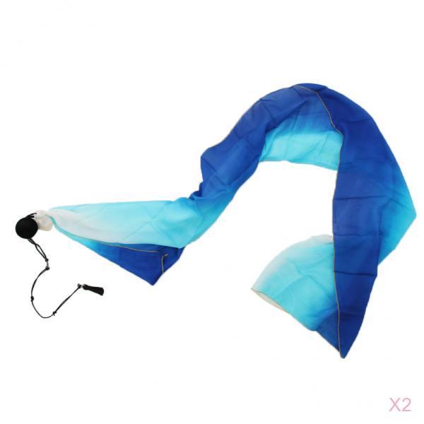 2x Belly Dance Silk Veil Poi Throw Balls Dancing Accessories Turqoise Blue
