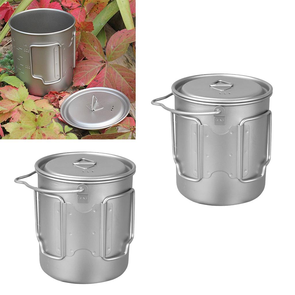 2pcs 750ml Titanium Portable Camping Cooking Hanging Pot Tea Water Mug Cup