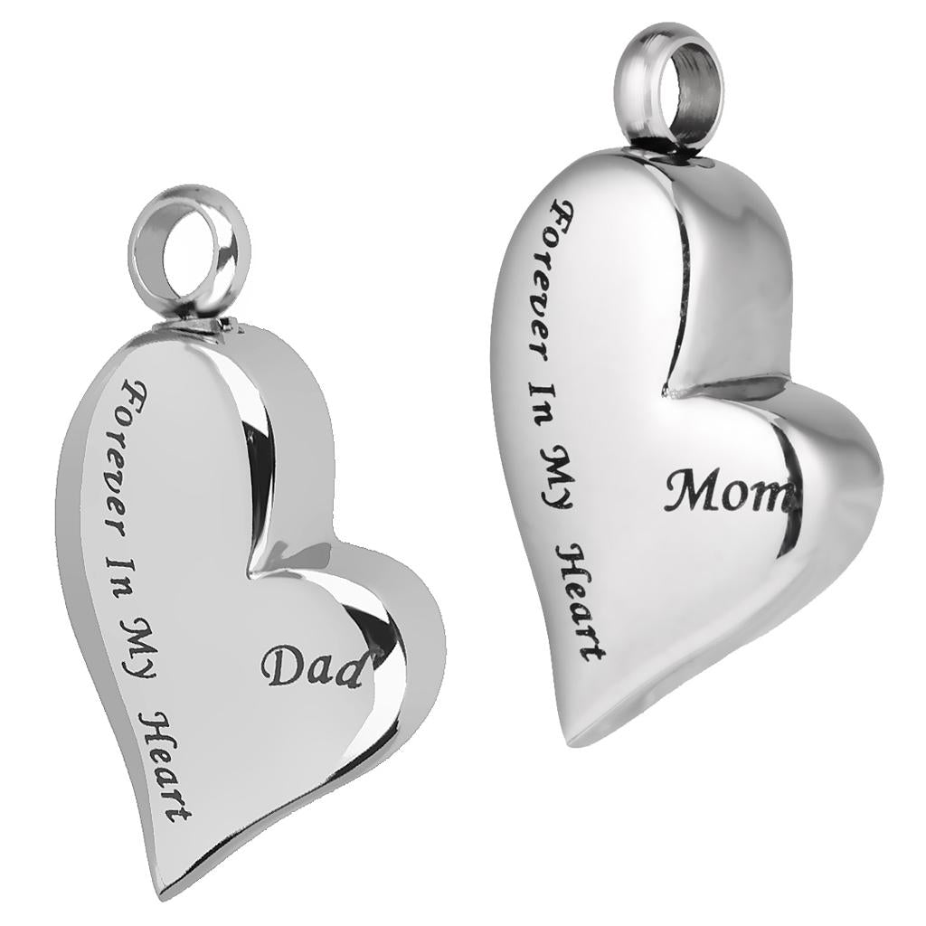 2 Pieces Stainless Steel Urn Cremation Pendant Mom / Dad Forever in My Heart