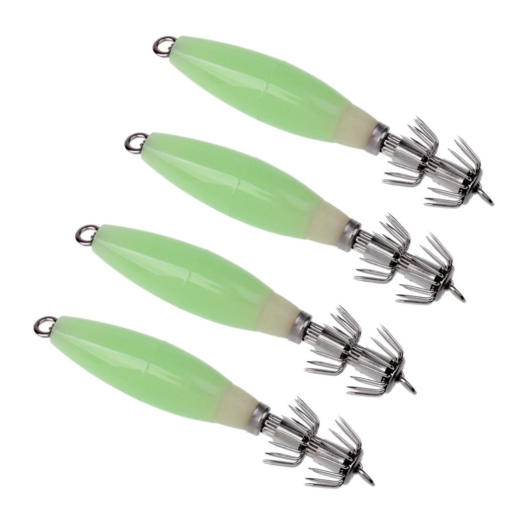 4pcs Luminous Octopus Squid Jig Hook 9.5cm/17g Saltwater Fishing Lure Bait