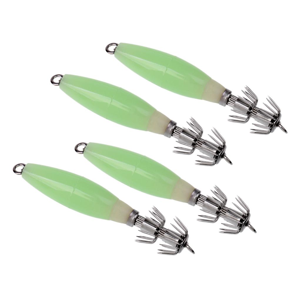 4pcs Luminous Octopus Squid Jig Hook 9.5cm/17g Saltwater Fishing Lure Bait