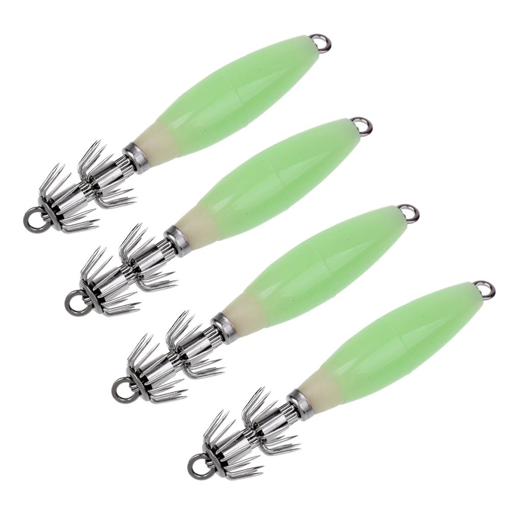 4pcs Luminous Octopus Squid Jig Hook 9.5cm/17g Saltwater Fishing Lure Bait