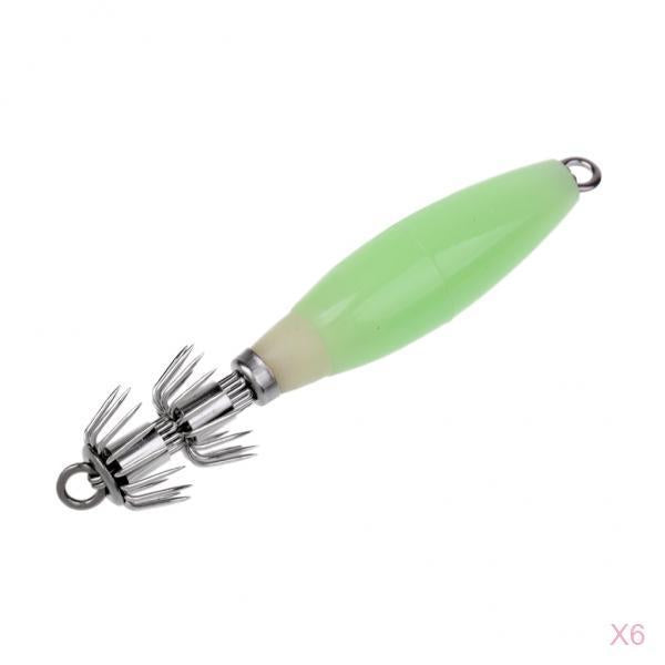 6pcs Luminous Octopus Squid Jig Hook 9.5cm/17g Saltwater Fishing Lure Bait