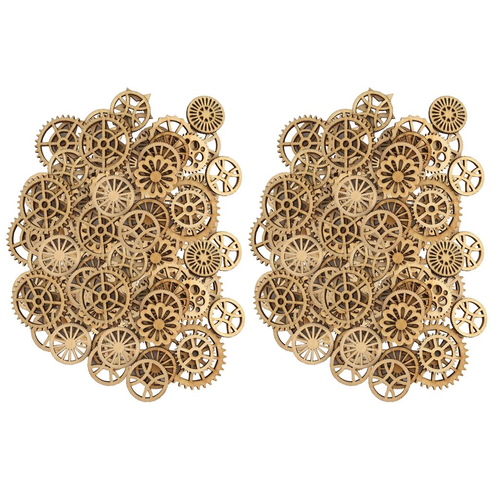 200 Pieces Mixed Size Hollow Gear Unfinished Wood Pieces Wood Embellishments