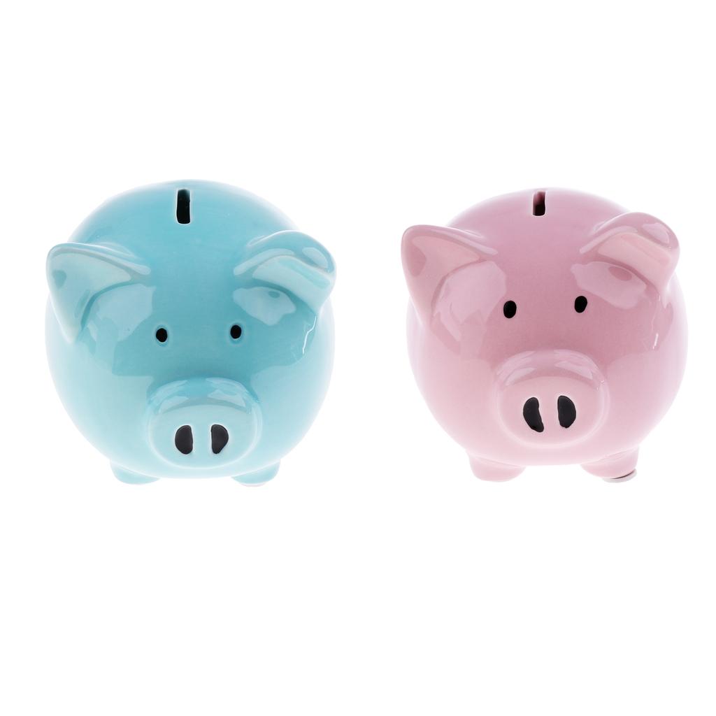 2Pcs Baby Ceramic Piggy Bank Coin Money Cash Collectible Saving Box Pig