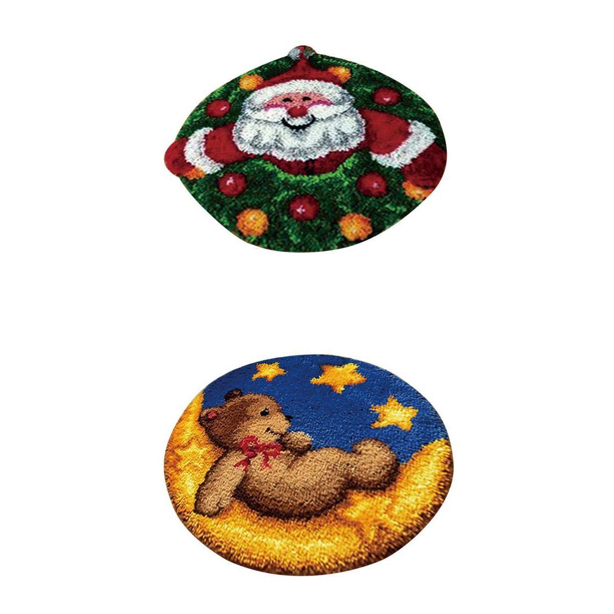 2 Sets Latch Hook Rug Kit DIY Bear Toy Santa Claus Cushion Embroidery Crafts