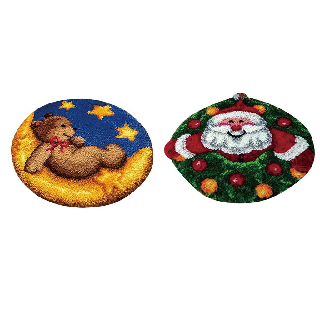 2 Sets Latch Hook Rug Kit DIY Bear Toy Santa Claus Cushion Embroidery Crafts