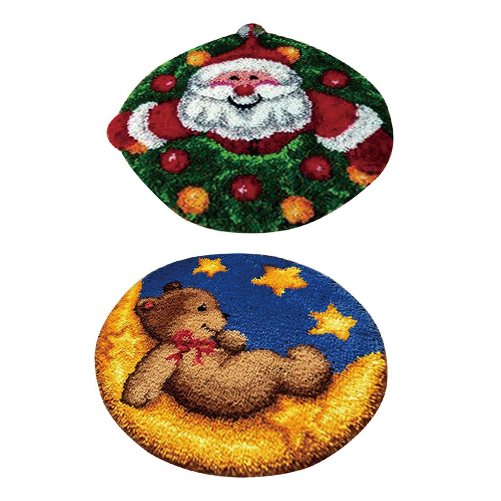 2 Sets Latch Hook Rug Kit DIY Bear Toy Santa Claus Cushion Embroidery Crafts