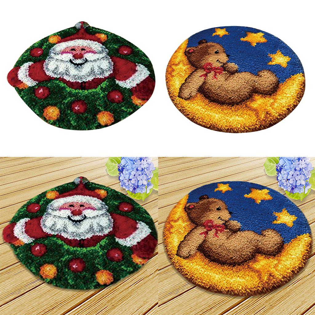 2 Sets Latch Hook Rug Kit DIY Bear Toy Santa Claus Cushion Embroidery Crafts