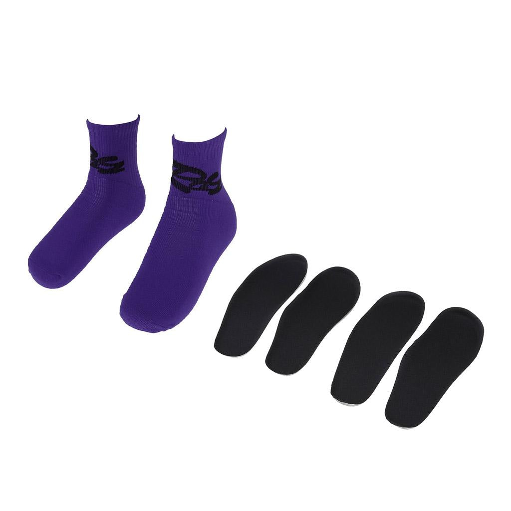 2 Pairs Child Skating Cotton Warm Socks Stockings + Skates Insoles Purple M