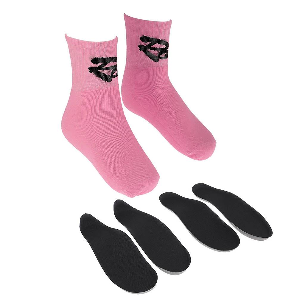 2 Pairs Child Skating Cotton Warm Socks Stockings + Skates Insoles Pink M
