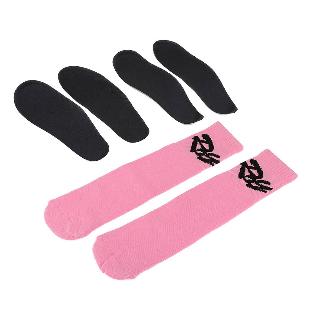 2 Pairs Child Skating Cotton Warm Socks Stockings + Skates Insoles Pink M