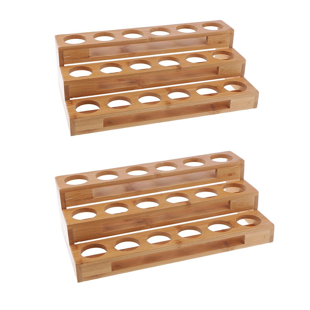 18 Hole Wooden Essential Oil Bottle Step Stand Display Rack Organizer Holder