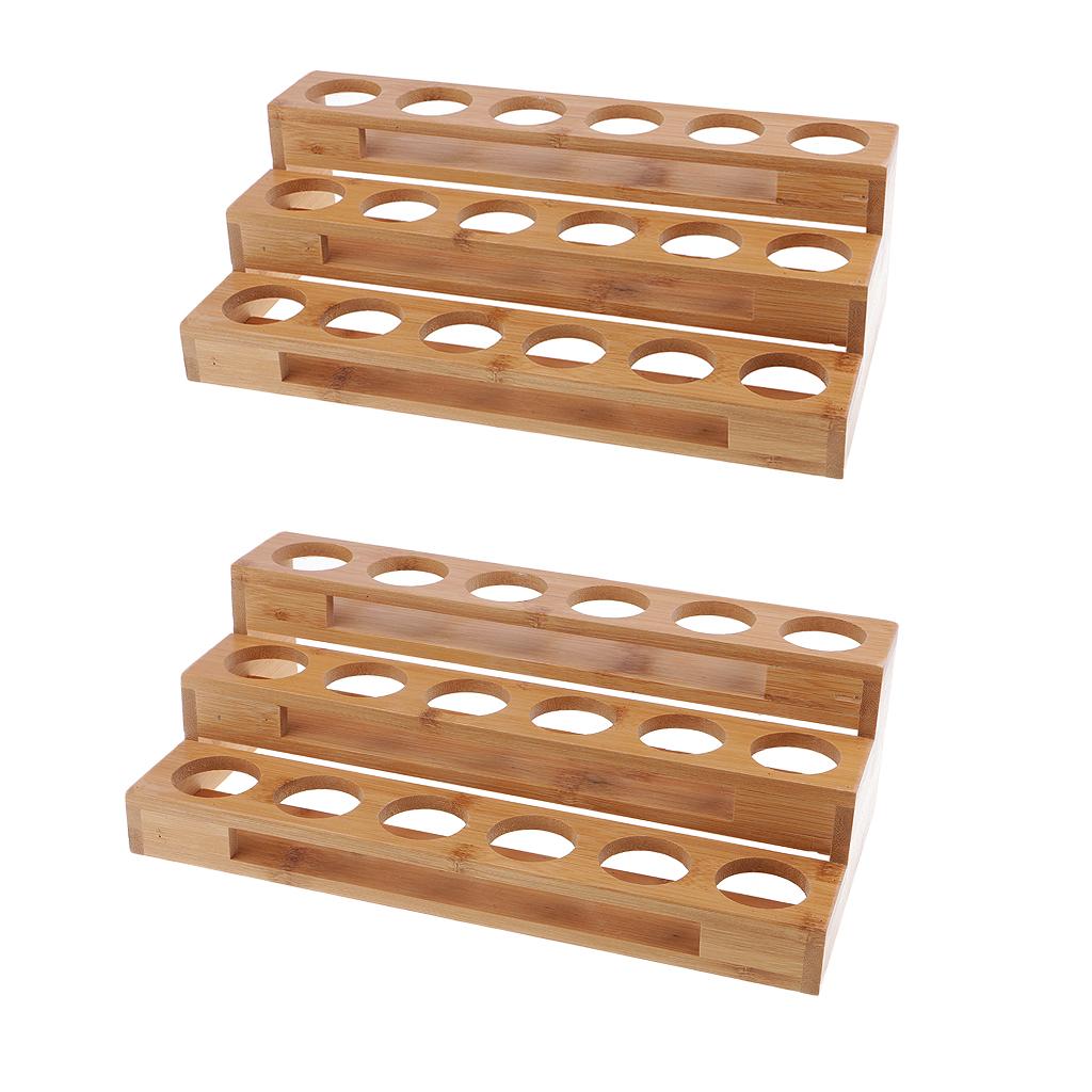 18 Hole Wooden Essential Oil Bottle Step Stand Display Rack Organizer Holder